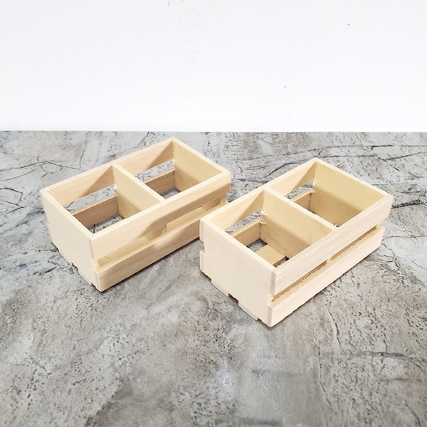 Miniature Crates x2 Plain Wood Slatted for Fruits or Vegetables Large Dollhouse