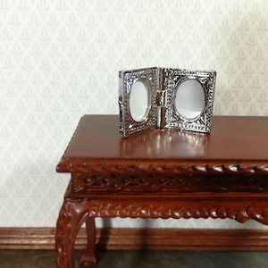 Dollhouse Miniature Picture Frame Fancy Silver Double for Photos 1:12 Scale