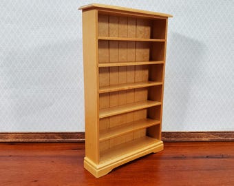 Dollhouse Tall Bookcase Shelves Bookshelf Light Wood Finish 1:12 Scale Miniature