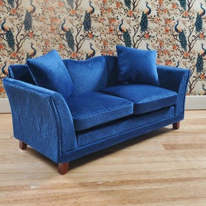 Dollhouse Sofa Couch Royal Blue Modern Style 1:12 Scale Miniature Furniture