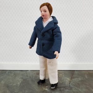 Dollhouse Man Modern Doll Porcelain Dad Father 1:12 Scale Blue Jacket
