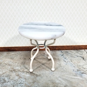 Dollhouse Patio Table Faux Marble Top White 1:12 Scale Fairy Garden Miniature