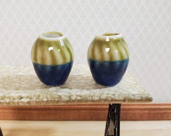 Dollhouse Large Vase Blue & Green Swirl Patterned Ceramic 1:12 Scale Miniature