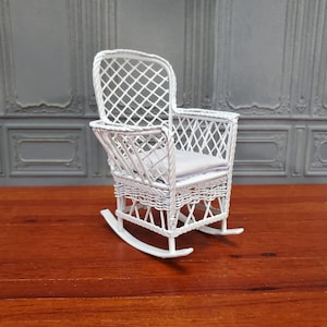 Dollhouse Rocking Chair for Patio White Metal 1:12 Scale Miniature Fairy Garden Furniture