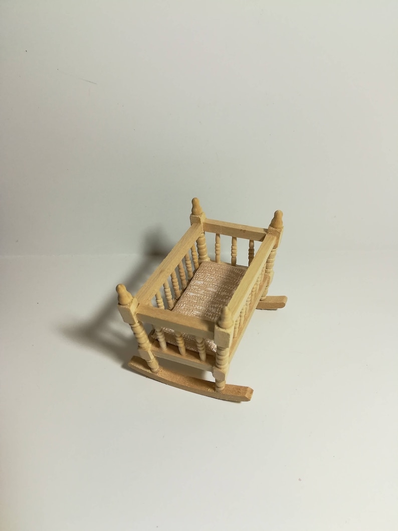 Dollhouse Miniature Cradle Crib for Nursery Unfinished Wood Rocking 1:12 Scale
