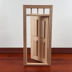 Dollhouse 4 Panel Transom Door 1:12 Scale Miniature Wood Interior or Exterior