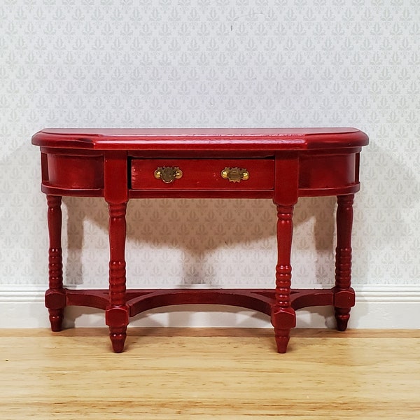 Dollhouse Hall or Side Table with Drawer Wood Mahogany Finish 1:12 Scale Miniature Furniture