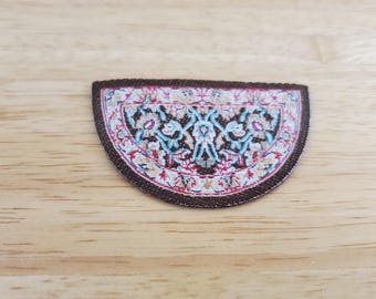 Dollhouse Half Round Rug Small Brown Red Teal 1:12 Miniature Scale Door Mat