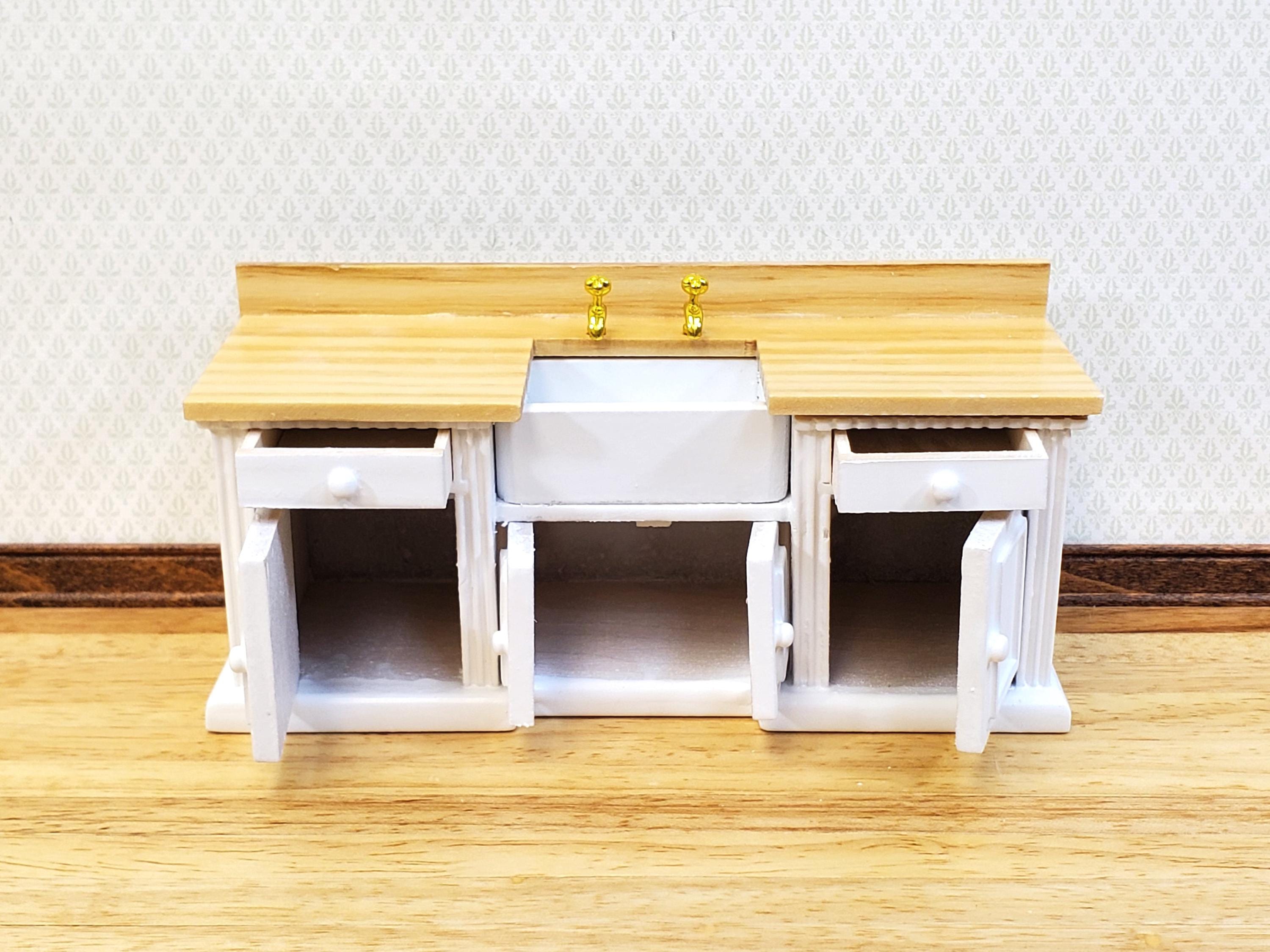 Ensemble Cuisine Maison De Poupée 4 Pièces En Bois – Échelle 1/12 – Poêle, Évier, Armoire, Table – Modèle Réaliste Pour Jeu D'Imagination