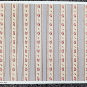 Dollhouse HALF SCALE Wallpaper Blue Stripes 1 Sheet World Model 1:24 Floral