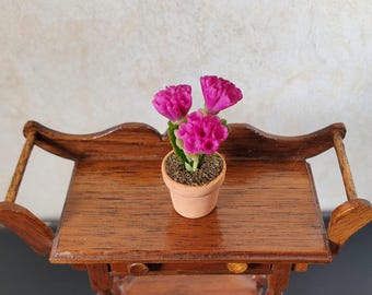 Dollhouse Magenta Carnations in Terra Cotta Planter 1:12 Scale Miniature Flowers
