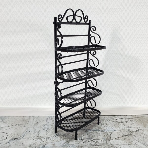 Dollhouse Baker's Rack with 4 Shelves Black Metal 1:12 Scale Miniature Kitchen