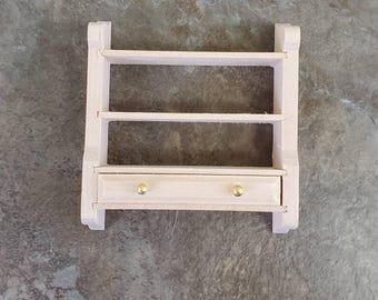 Dollhouse Miniature Hanging Shelf with Drawer 1:12 Scale Furniture Unpainted Wood
