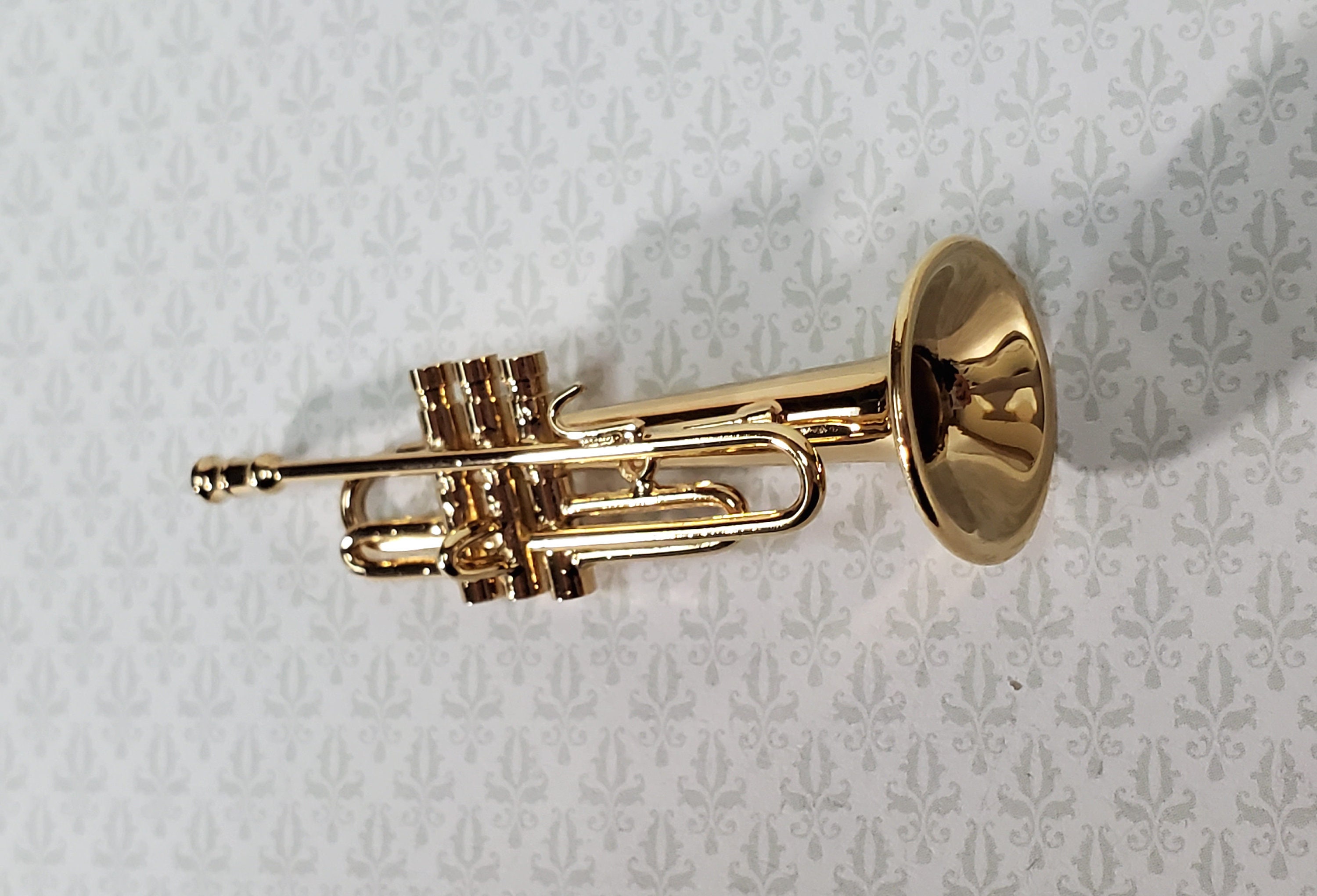 Trompette miniature Or Laiton Métal 2 1/4de long Instrument avec Boîtier -   France