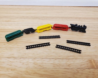 Dollhouse Train Set with Tracks Toy Painted Metal 1:12 Scale Miniature Nursery