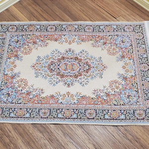 Dollhouse Rug Large Beige 9&quot; x 6&quot; with Fringe 1:12 Scale Miniature Carpet