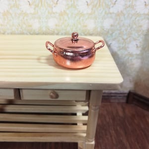 Dollhouse Miniature Copper Cooking Pot Large with Removable Lid 1:12 Scale