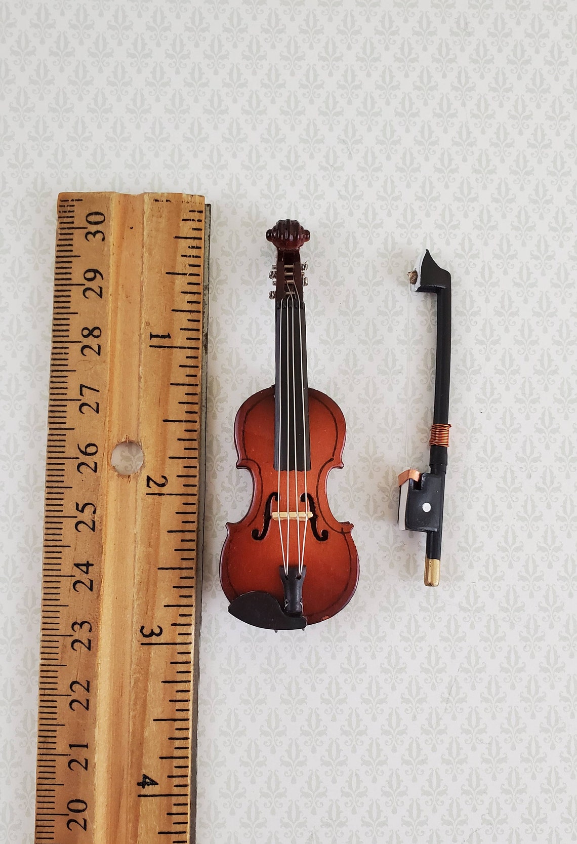 Dollhouse Miniature Violin and Bow Wood 2 3/16 112 Etsy Canada