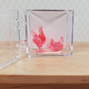 Dollhouse 2 Tiny Pink Rooster & Hen Figurines 1:12 Scale by Chrysnbon Miniatures