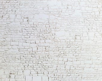 Dollhouse White Stone Wall Whitewashed Weathered Aged Embossed Card 1:12 Scale
