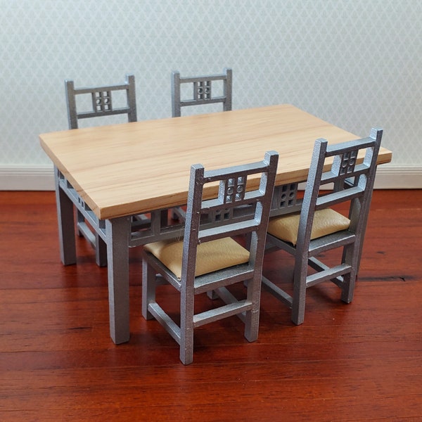 Dollhouse Dining Room Table and 4 Chairs Modern Style 1:12 Scale Miniature Furniture