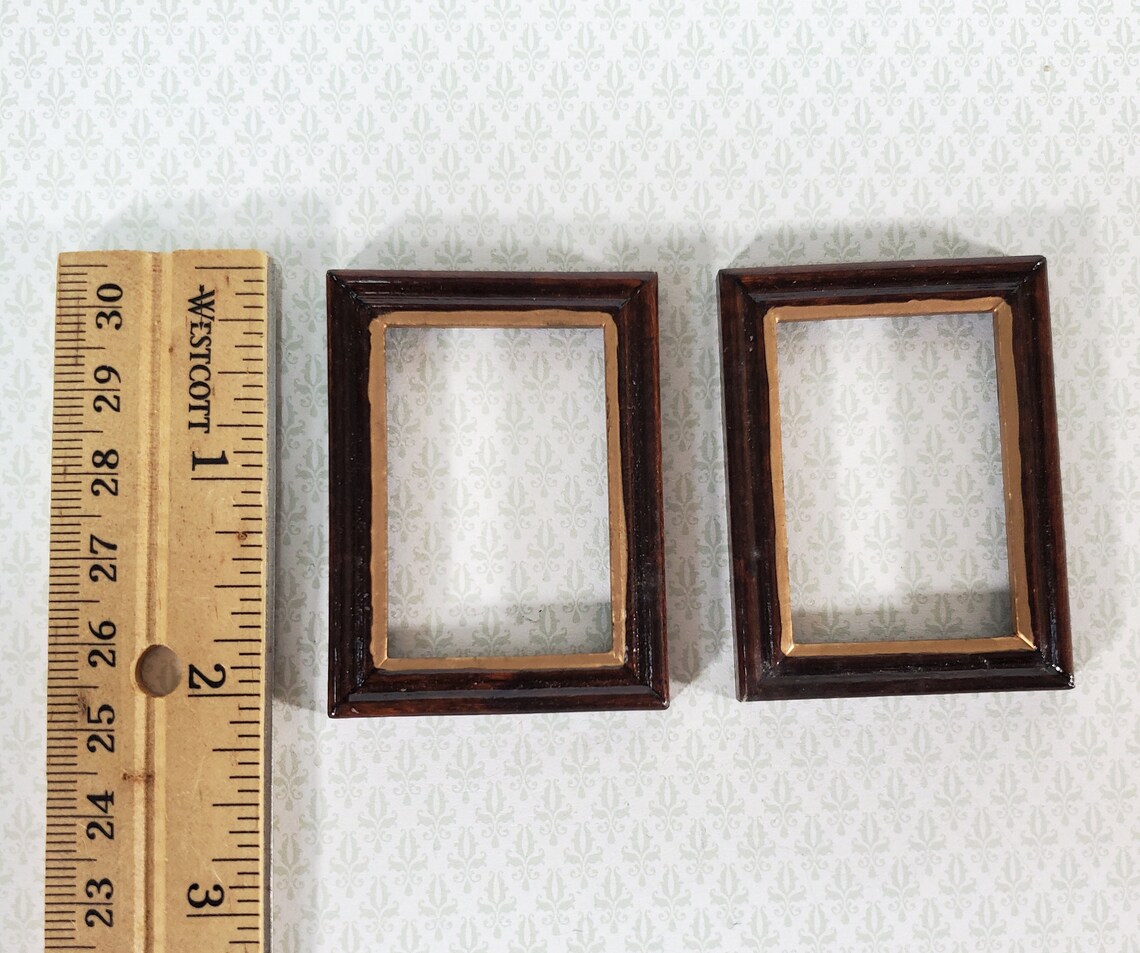 Dollhouse Picture Frames X2 Small Wood With Gold Accent 112 Etsy