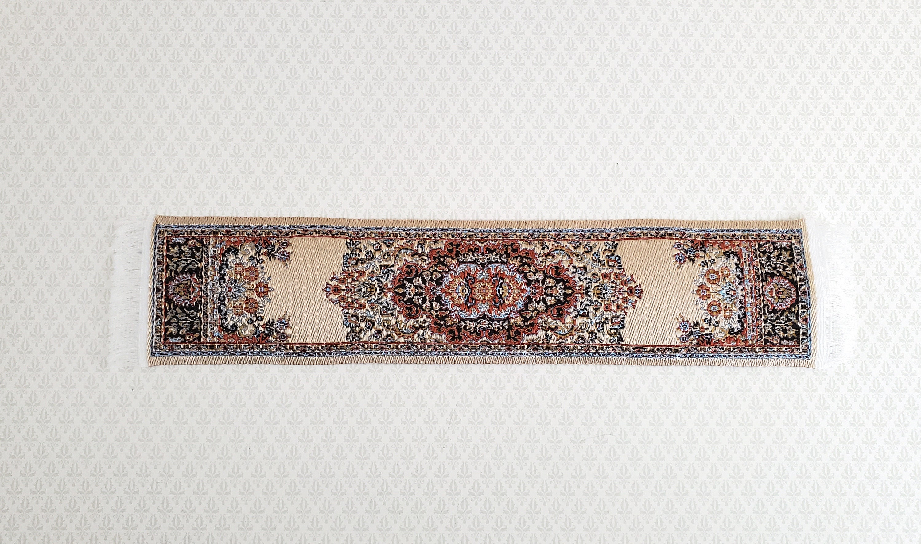 Dollhouse Miniature Narrow Carpet Rug Runner Beige Woven Fabric 1:12 Scale