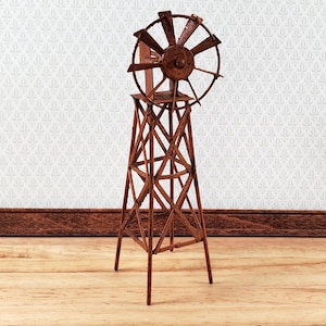 Miniature Windmill Rusted Distressed Metal Fairy Garden Model Railroad Dollhouse