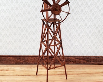 Miniature Windmill Rusted Distressed Metal Fairy Garden Model Railroad Dollhouse