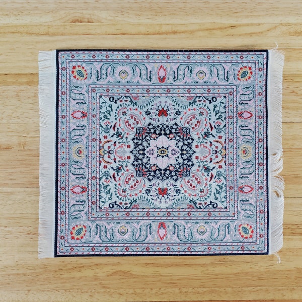 Dollhouse Rug Large Fabric Square Turkish Style Pink Gray 1:12 Scale Miniature Carpet