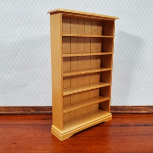 Dollhouse Tall Bookcase Shelves Bookshelf Light Wood Finish 1:12 Scale Miniature