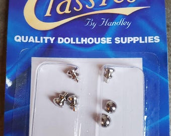 Dollhouse Miniature Knobs Silver Nickel for Door or Drawer Pulls x6 1:12 Scale Modern