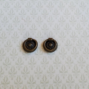 Dollhouse Miniature Round Drawer Pulls with Round Handle 1:12 Scale Antique Bronze