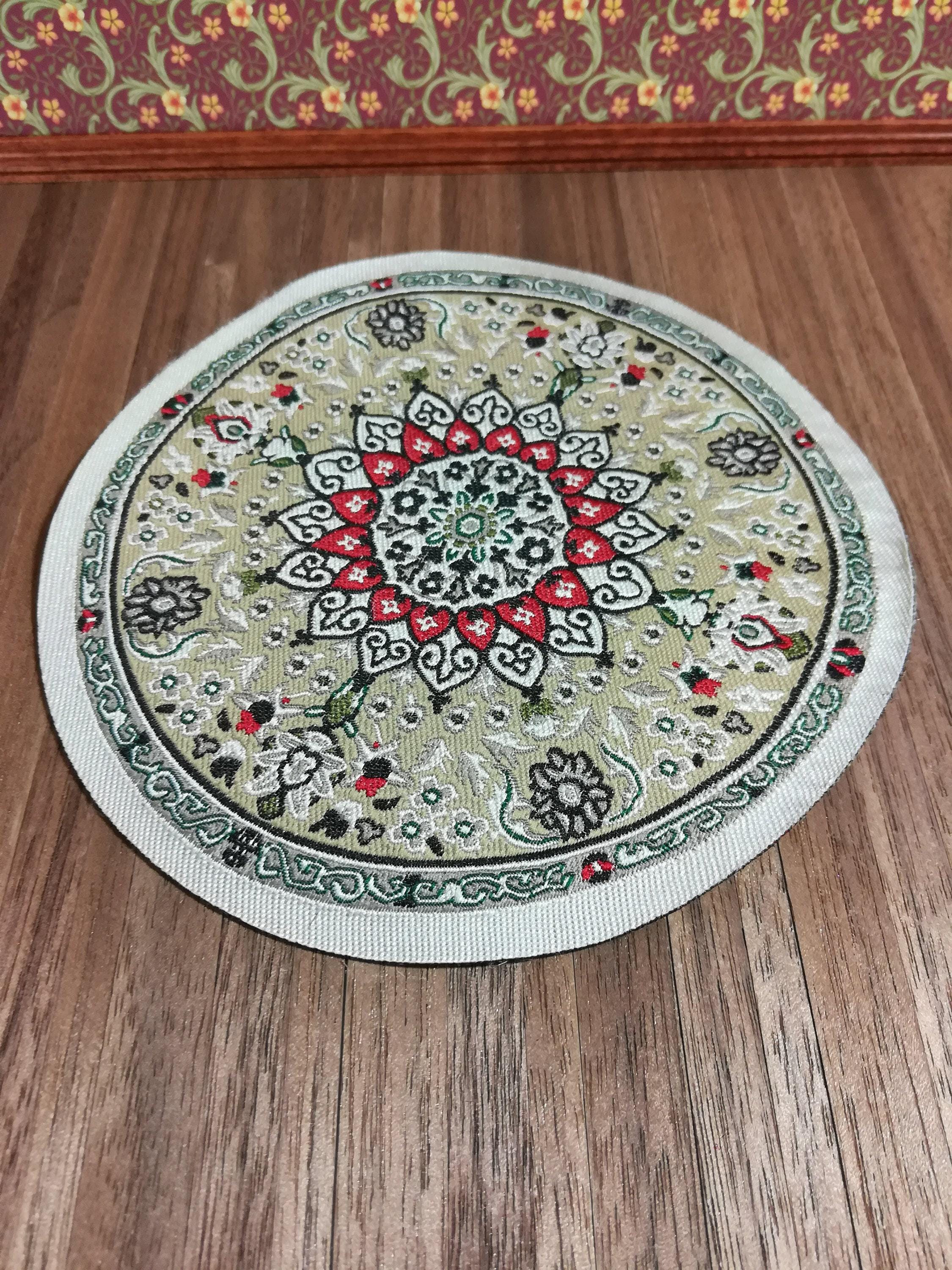 Dollhouse Miniature Round Rug Beige & Red 1:12 Scale 5 1/2