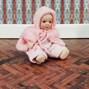 Dollhouse Baby Doll Porcelain Moveable 1:12 Scale Miniature Pink Sleeper