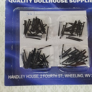 Small Black Nails Brads Thin 3/8&quot; Long Pack of 100 Dollhouse Miniatures Hardware