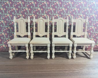 Dollhouse Miniature Set of 4 Unfinished Wood Dining Room Chairs 1:12 Scale