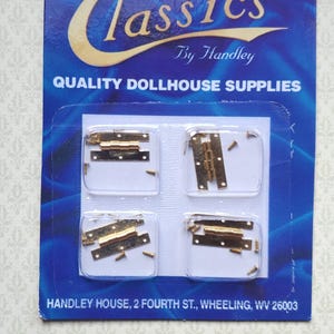 Dollhouse H Hinges Working Brass Gold x4 Gold 1:12 Scale Miniature with Nails