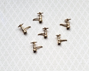 Dollhouse Miniature Faucet Taps x6 for Kitchen or Bathroom Sink 1:12 Scale Gold Metal