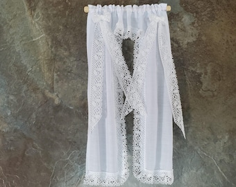 Dollhouse Curtains White Lacy with Curtain Rod 1:12 Scale Miniatures Handmade