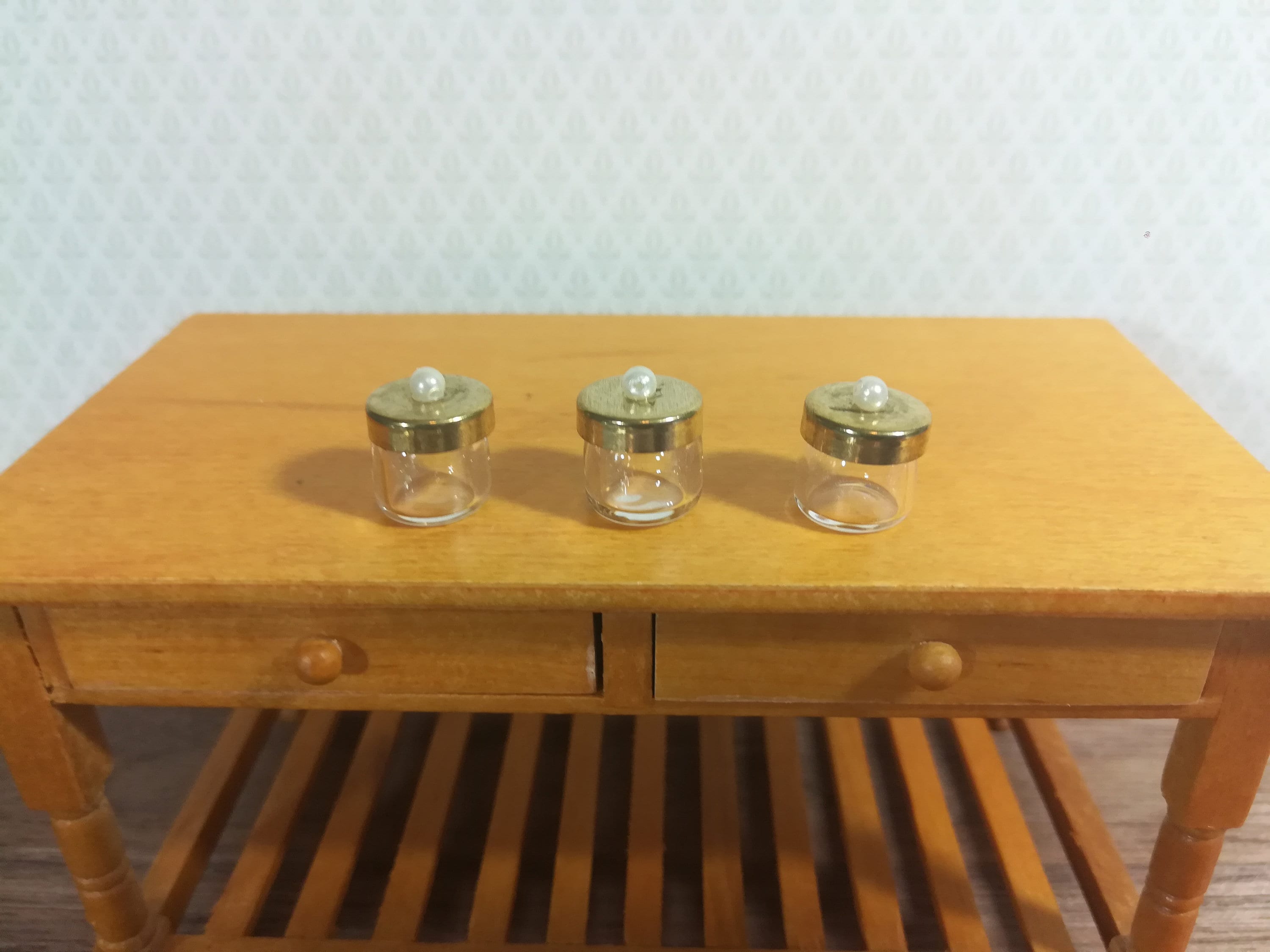 Dollhouse Miniature Glass Jars with Lids Set of 2 Beehive and Hexagon 1:12 Scale
