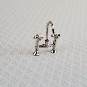 Dollhouse Miniature Faucet Mixer Tap Chrome Silver for Kitchen or Bathroom Sink 1:12 Scale