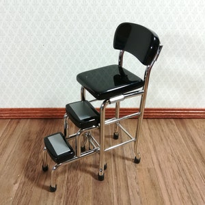 Dollhouse Retro Step Stool Tall Chair 1950s Style Black 1:12 Scale Miniature