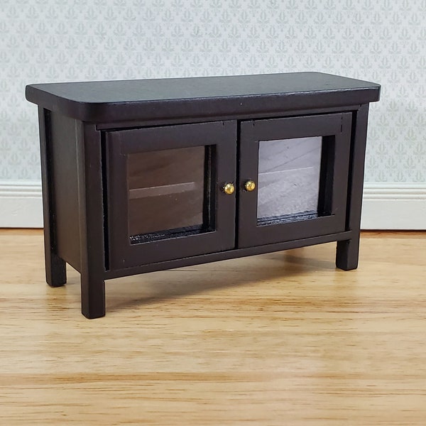 Dollhouse TV Media Stand Low Cabinet Modern Style Black 1:12 Scale Miniature Furniture