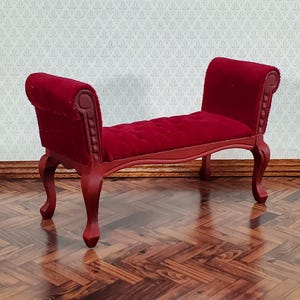 Dollhouse Settee Bench Red Padded Tufted Seat 1:12 Scale Miniature Furniture
