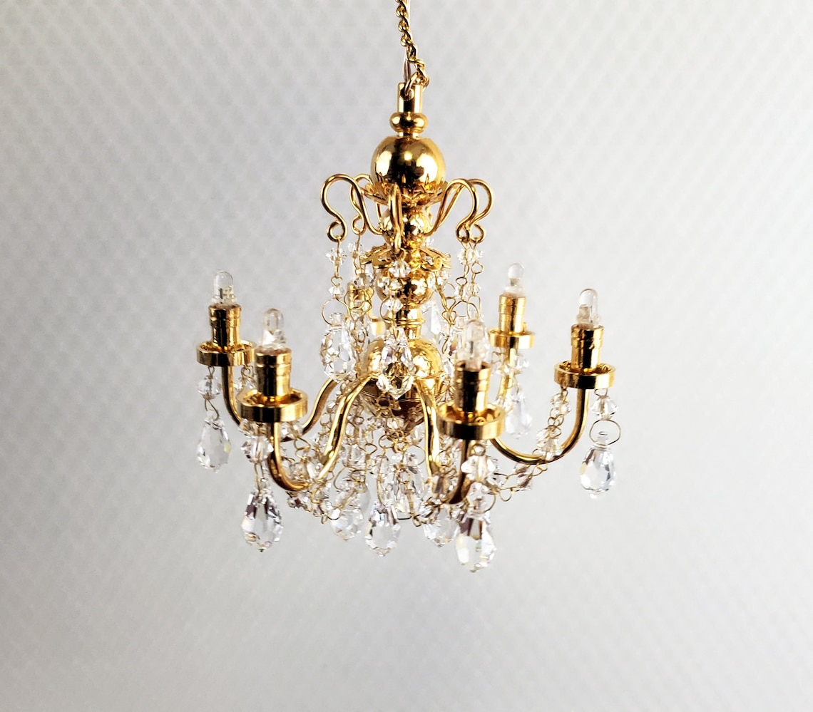 Dollhouse Miniature LED Battery 6 Arm Crystal Chandelier Warm Etsy