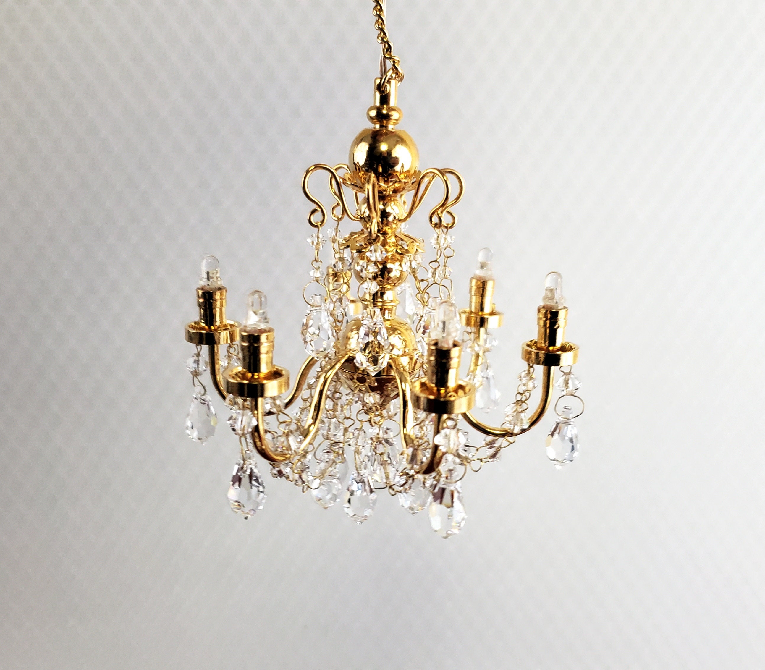 Dollhouse Miniature LED Battery 6 Arm Crystal Chandelier Warm Etsy