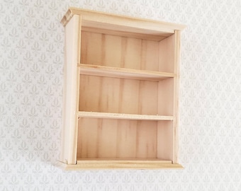 Dollhouse Miniature Hanging Shelf or Half Scale Bookcase 1:12 Scale Furniture Barewood