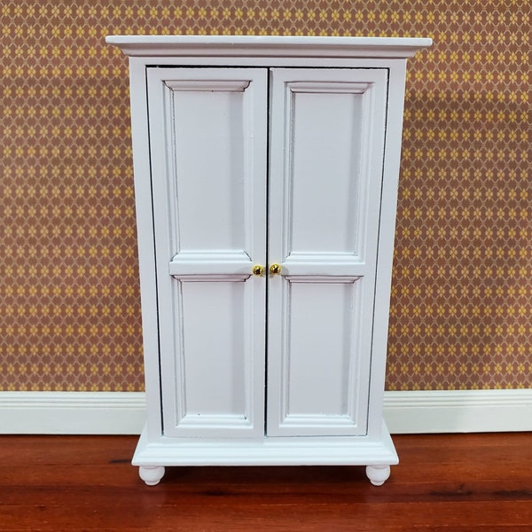 Dollhouse Wardrobe Armoire Closet Large Furniture 1:12 Scale Miniature White Wood