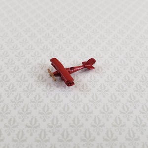 Dollhouse Miniature Bi-Plane Airplane Toy Tiny Red Painted Metal 1:12 Scale Plane